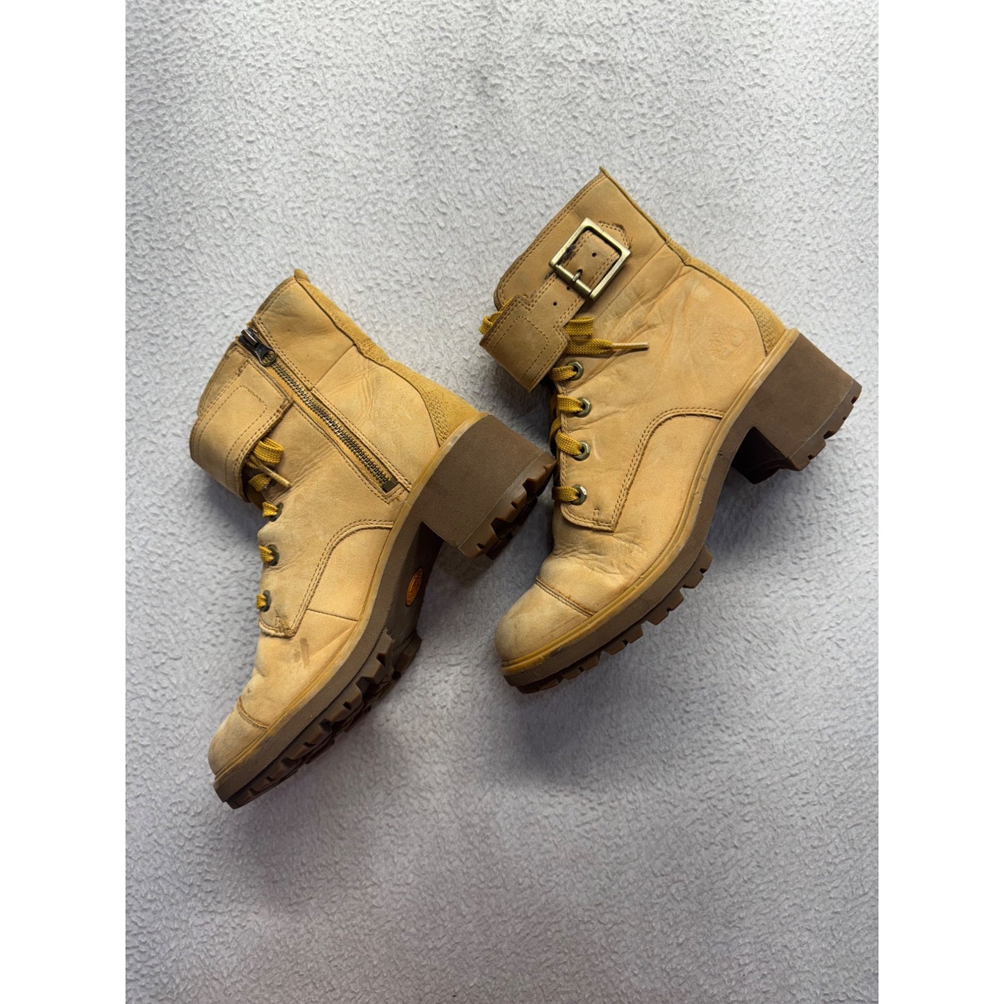 Timberland Tan Leather Lace-Up Ankle Boots With Buckle & Zipper Size 7 #13B