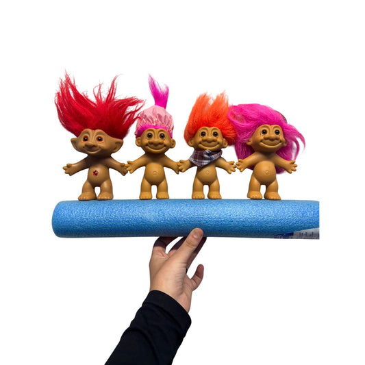 Vintage Russ Troll Dolls Set Of 4 With Colorful Hair & Accessories #9932