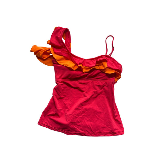 One-Shoulder Ruffle Tank Top Red & Orange Adjustable Straps XS Nylon Blend #9320