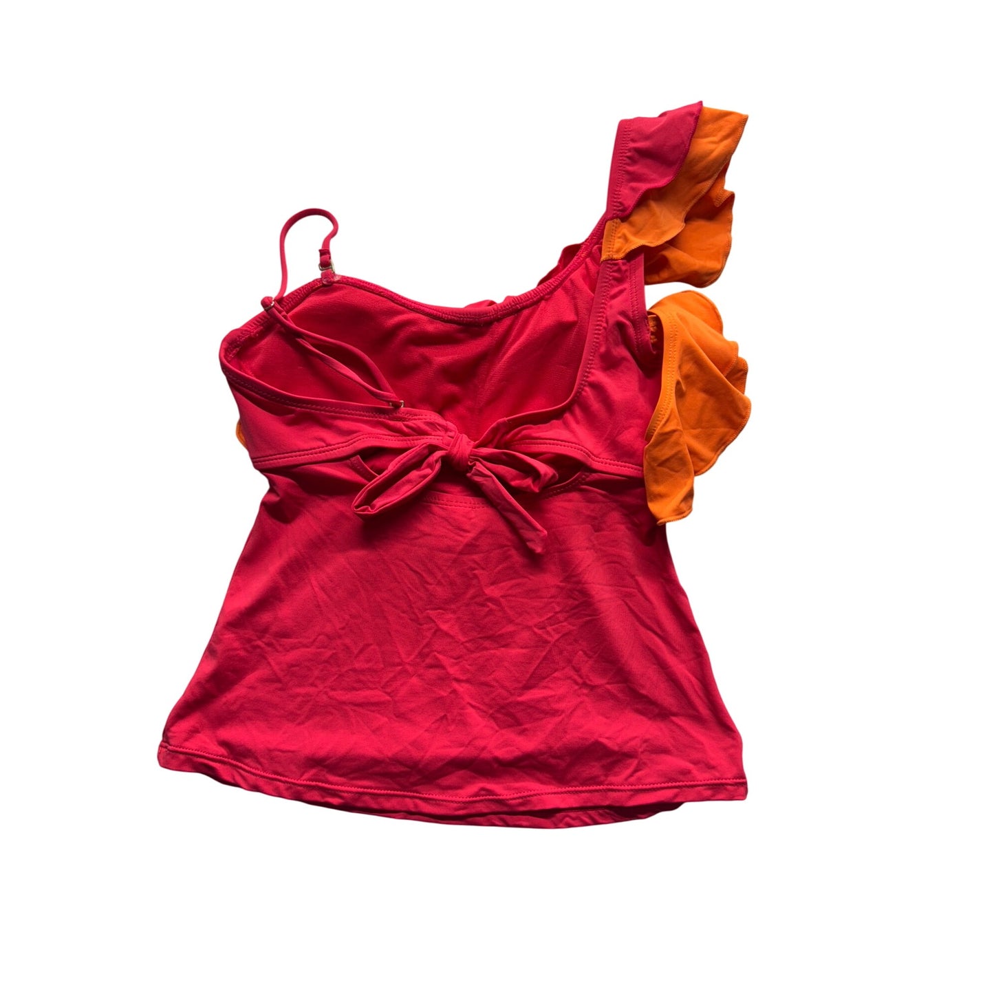 One-Shoulder Ruffle Tank Top Red & Orange Adjustable Straps XS Nylon Blend #9320