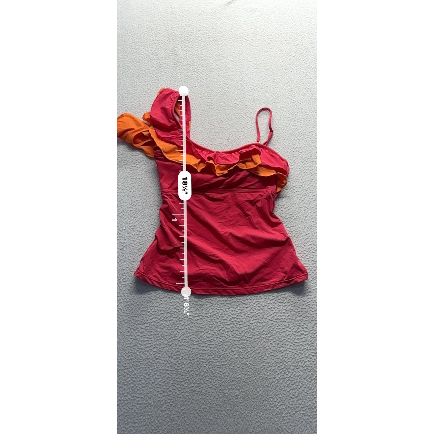 One-Shoulder Ruffle Tank Top Red & Orange Adjustable Straps XS Nylon Blend #9320