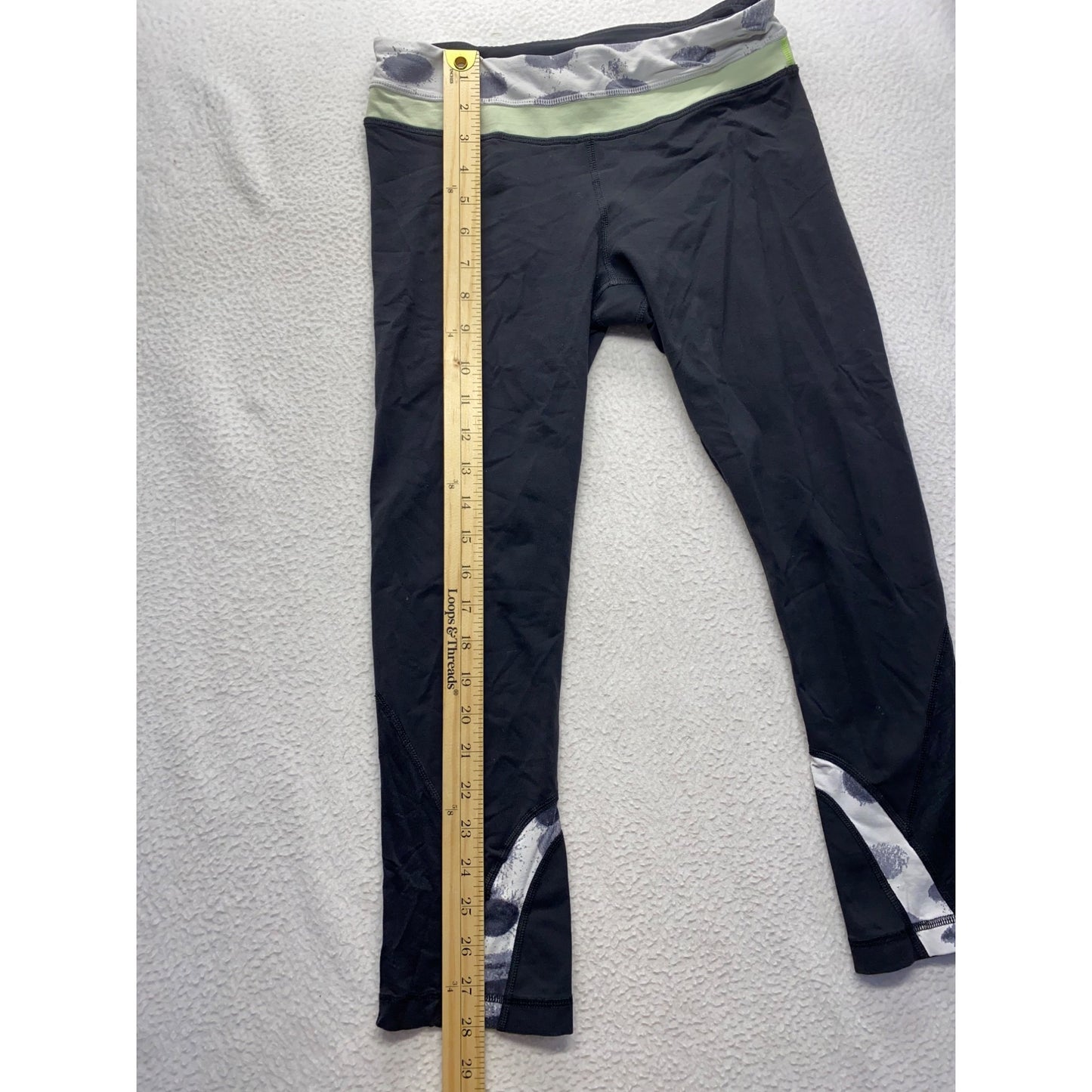 Lululemon Black Cropped Yoga Pants With Green & Gray Waistband #7334