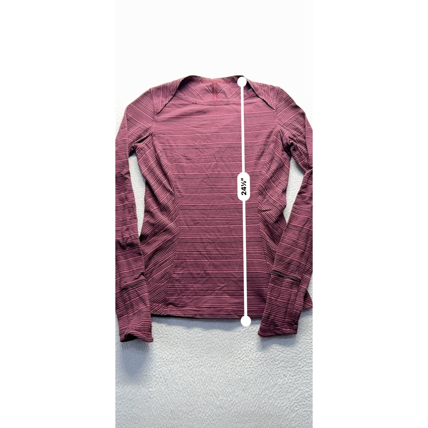 Lululemon Striped Performance Top Size 6 Purple with Thumbholes #9094
