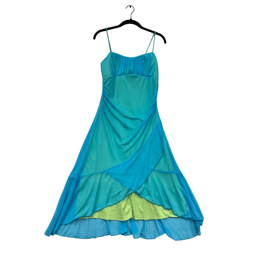 Studio Y Spaghetti Strap Layered Blue & Green Dress Size L #415A