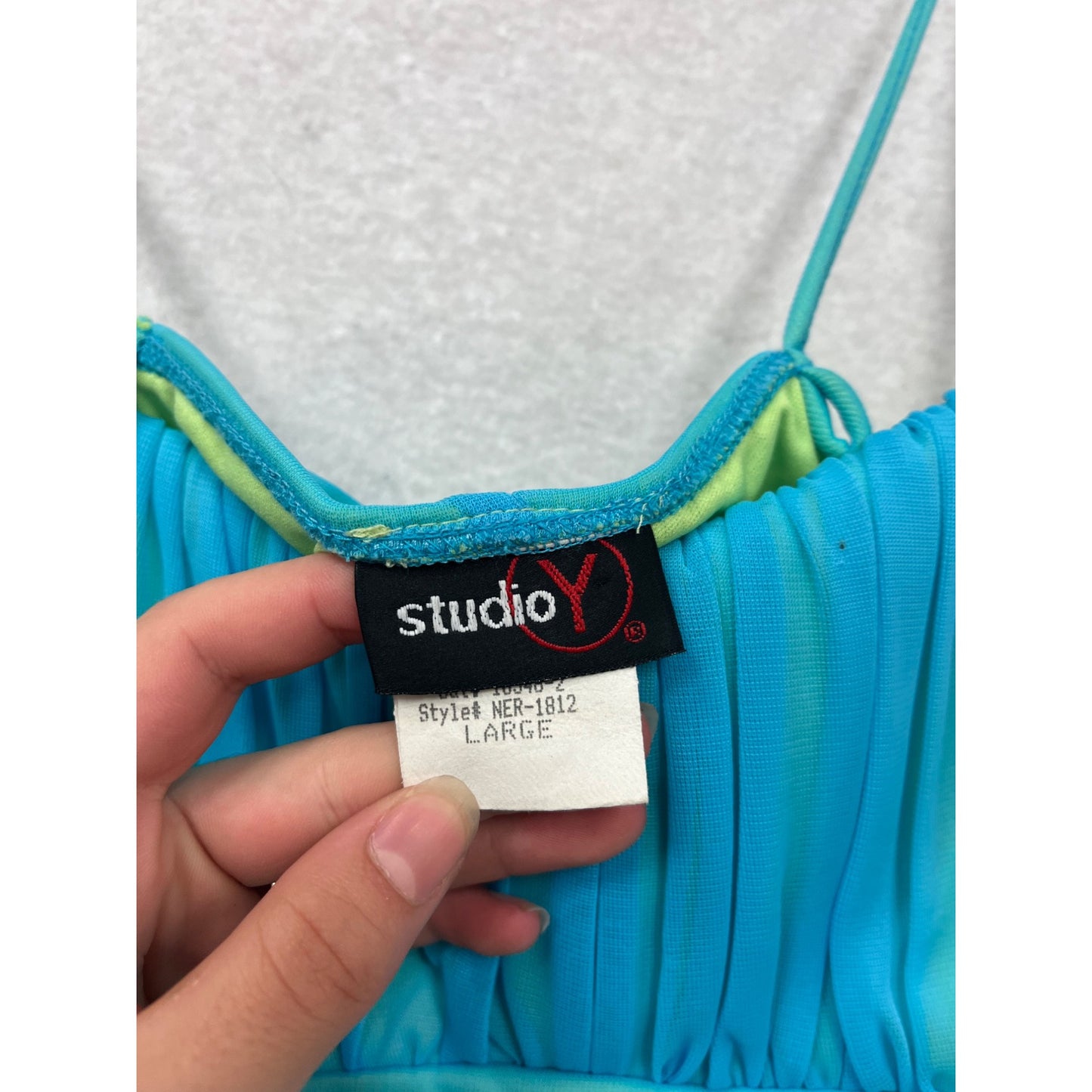 Studio Y Spaghetti Strap Layered Blue & Green Dress Size L #415A