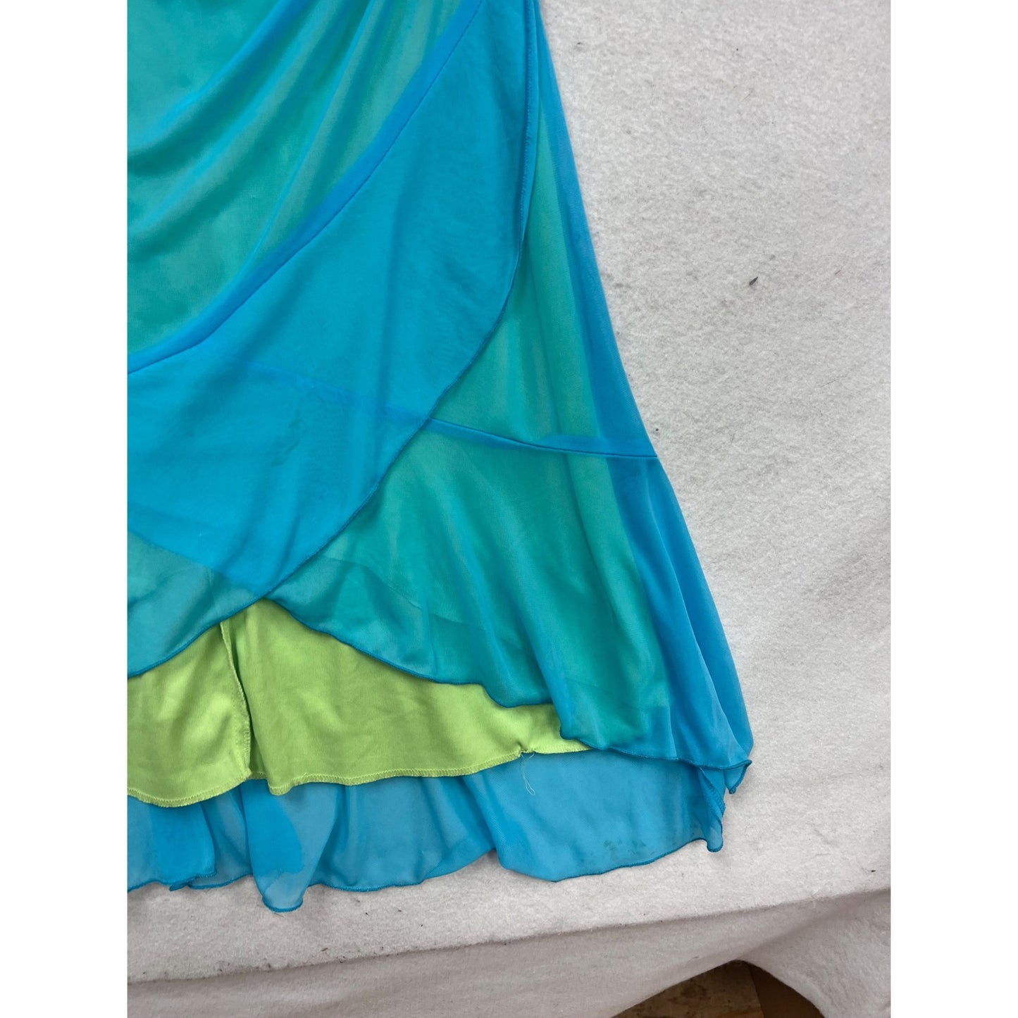 Studio Y Spaghetti Strap Layered Blue & Green Dress Size L #415A
