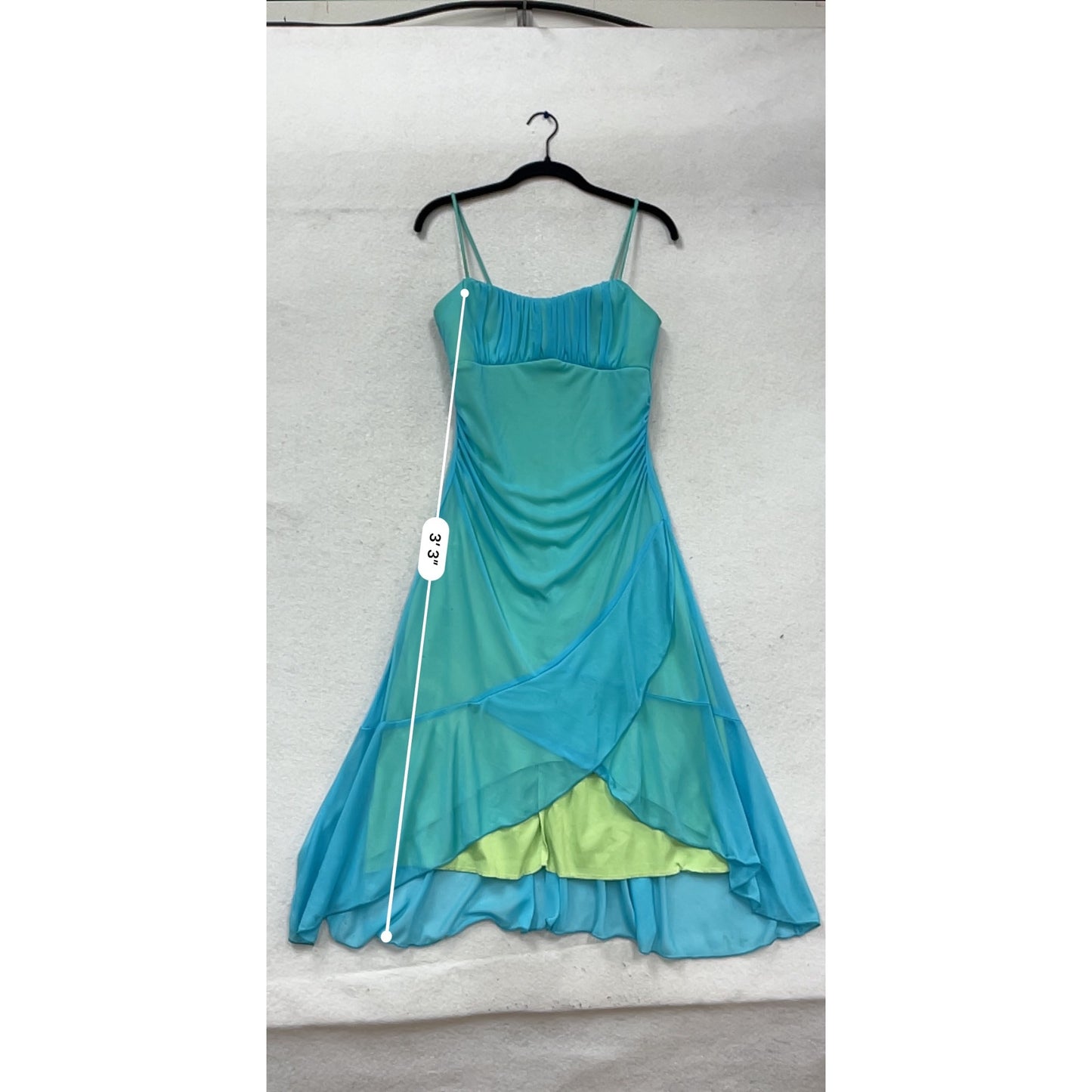 Studio Y Spaghetti Strap Layered Blue & Green Dress Size L #415A