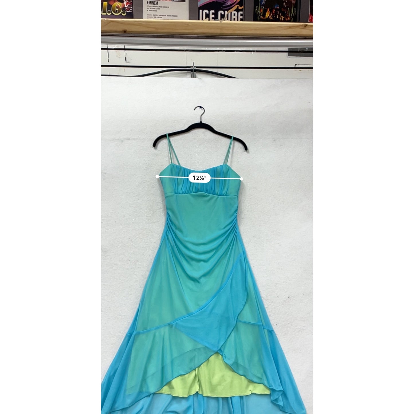 Studio Y Spaghetti Strap Layered Blue & Green Dress Size L #415A