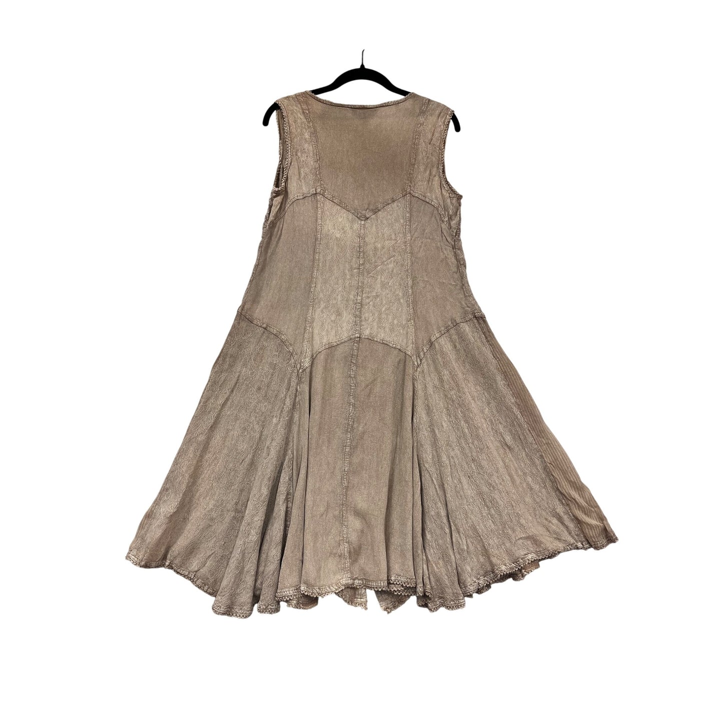 Bohemian Style Beige Button Front Sleeveless Dress M #952A