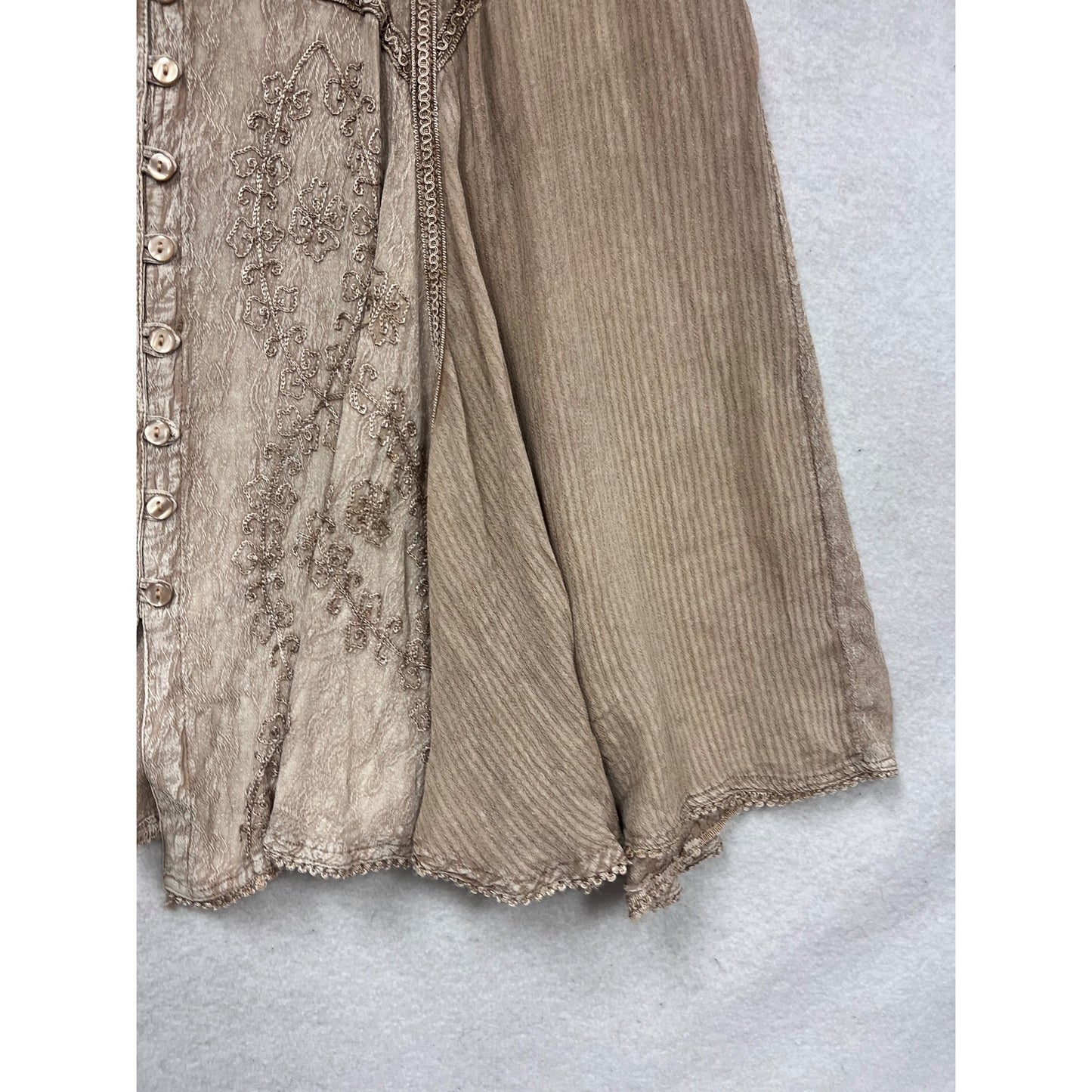 Bohemian Style Beige Button Front Sleeveless Dress M #952A