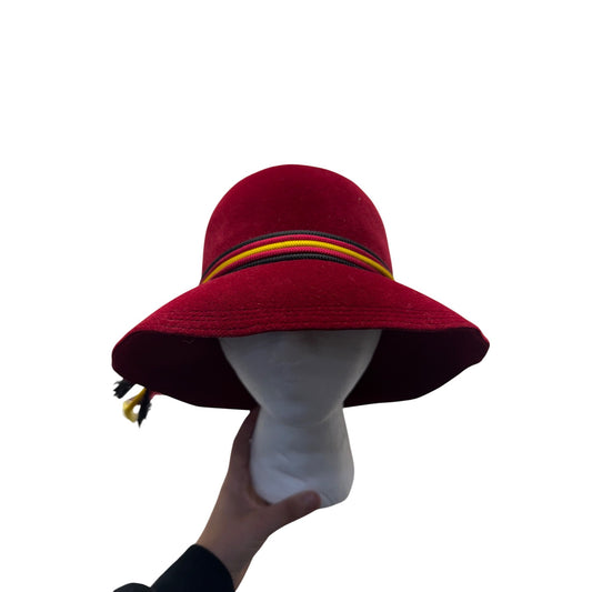 Vintage Red Felt Hat Multicolor Braided Band & Tassels By Lilly Daché #9752