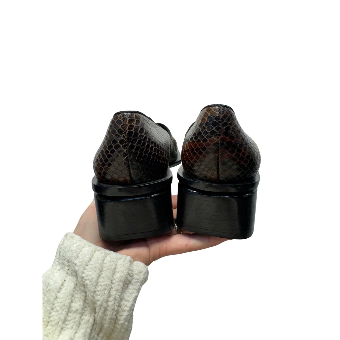 Etzo Angiolini Snake Print Square Toe Block Heel Loafers - Size 8M #9832
