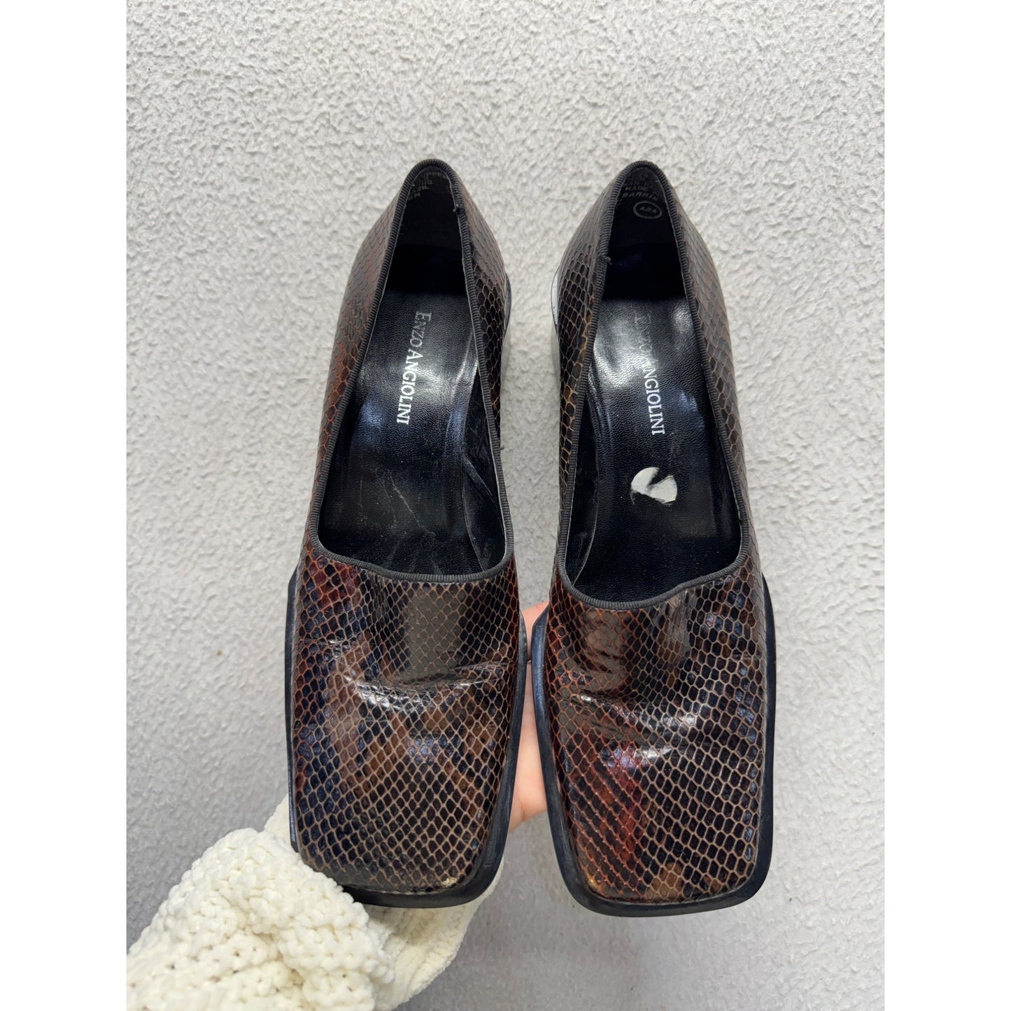 Etzo Angiolini Snake Print Square Toe Block Heel Loafers - Size 8M #9832