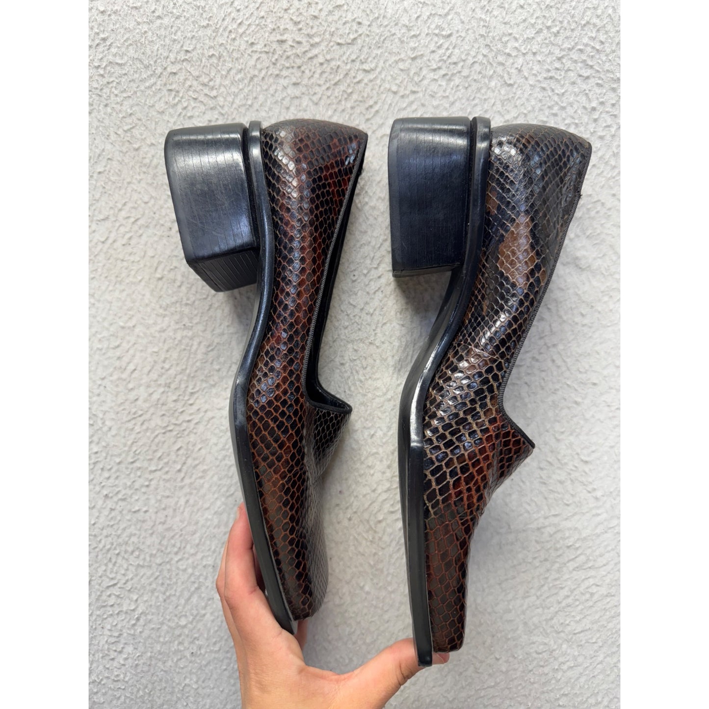 Etzo Angiolini Snake Print Square Toe Block Heel Loafers - Size 8M #9832