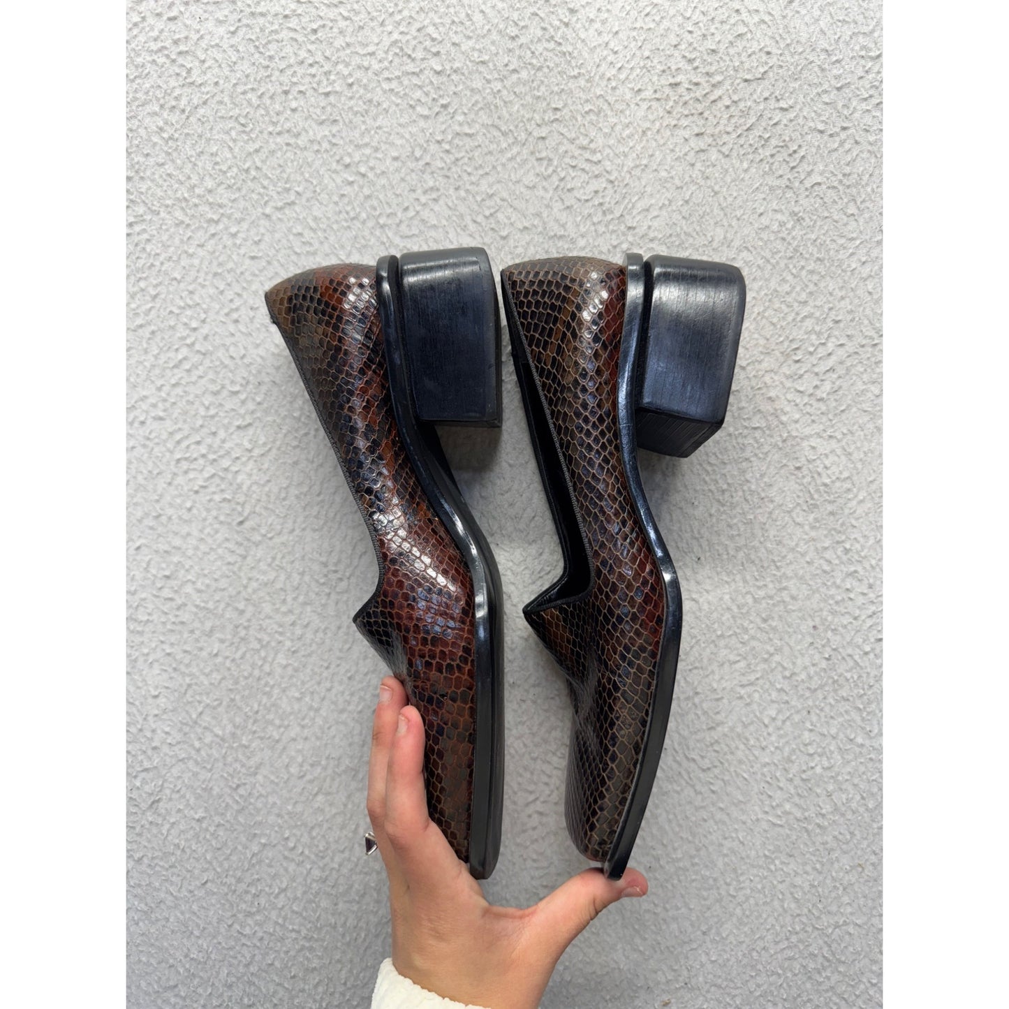 Etzo Angiolini Snake Print Square Toe Block Heel Loafers - Size 8M #9832