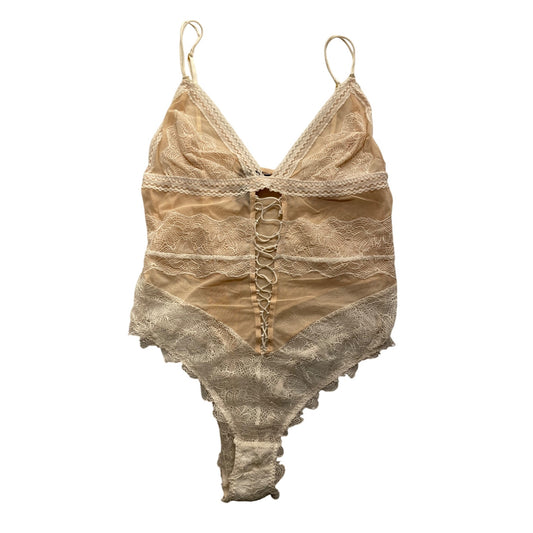Victorias Secret Lace Detailed Beige Bodysuit Lingerie #7094