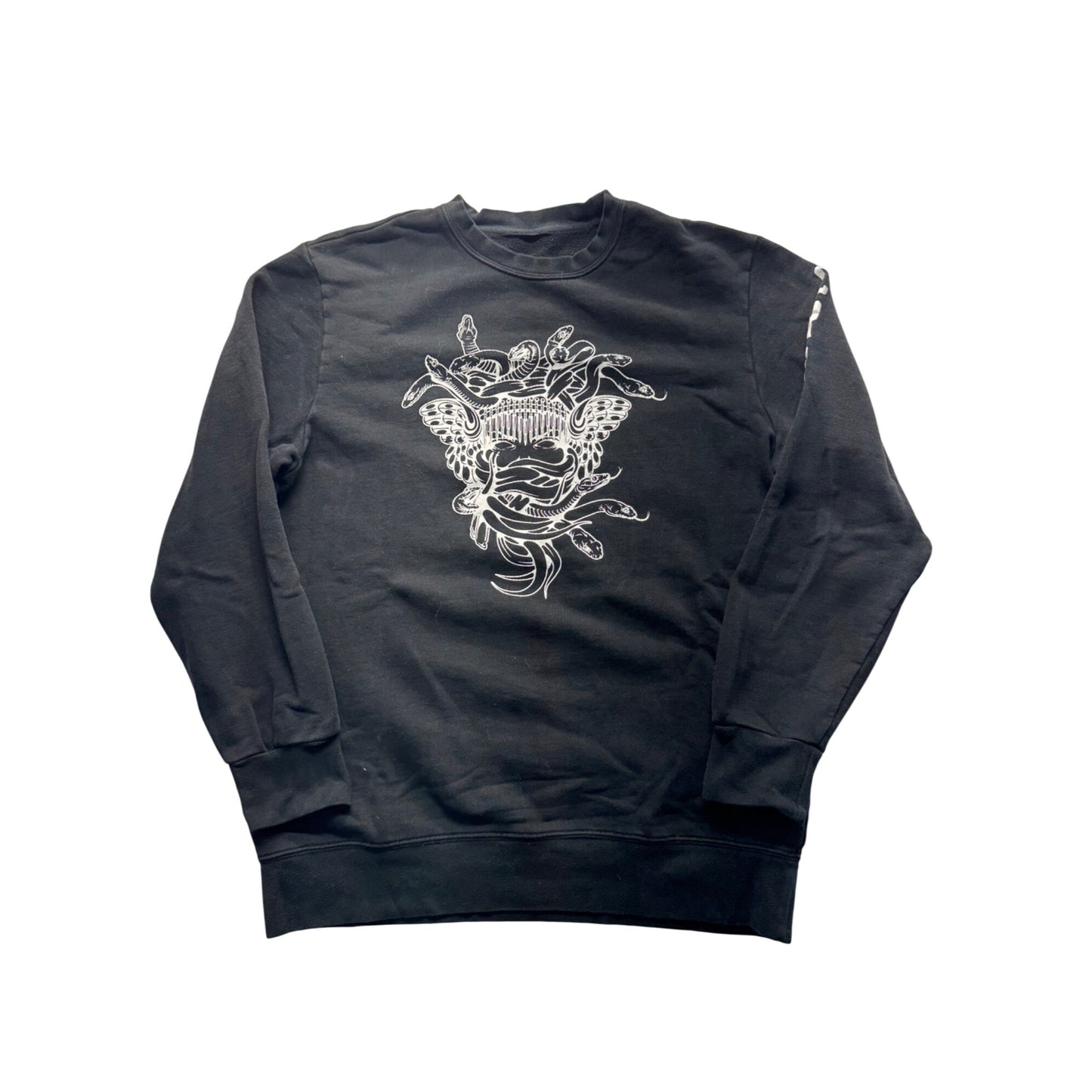Black Crooks Sweatshirt Snake & Butterfly Graphic Design Text On Sleeve #9525