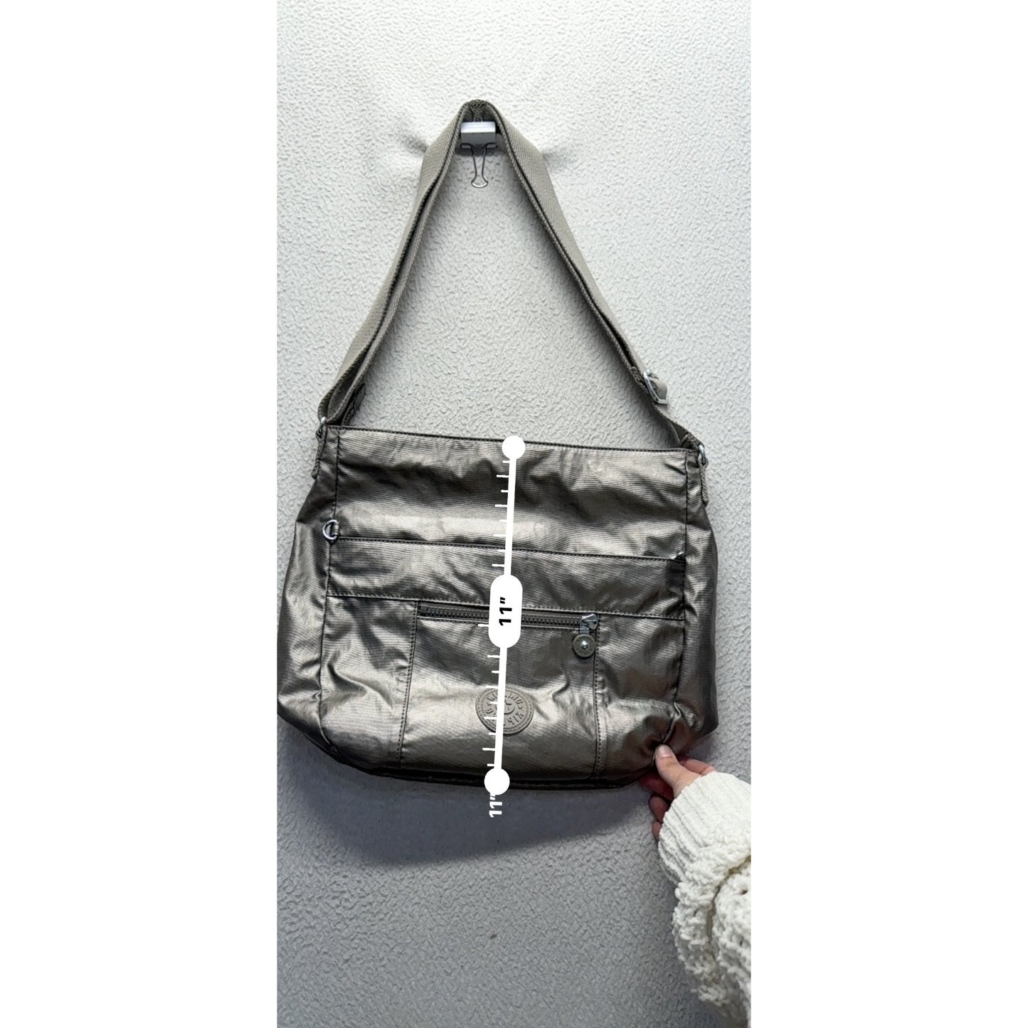 Kipling Metallic Gray Adjustable Crossbody Bag #9840