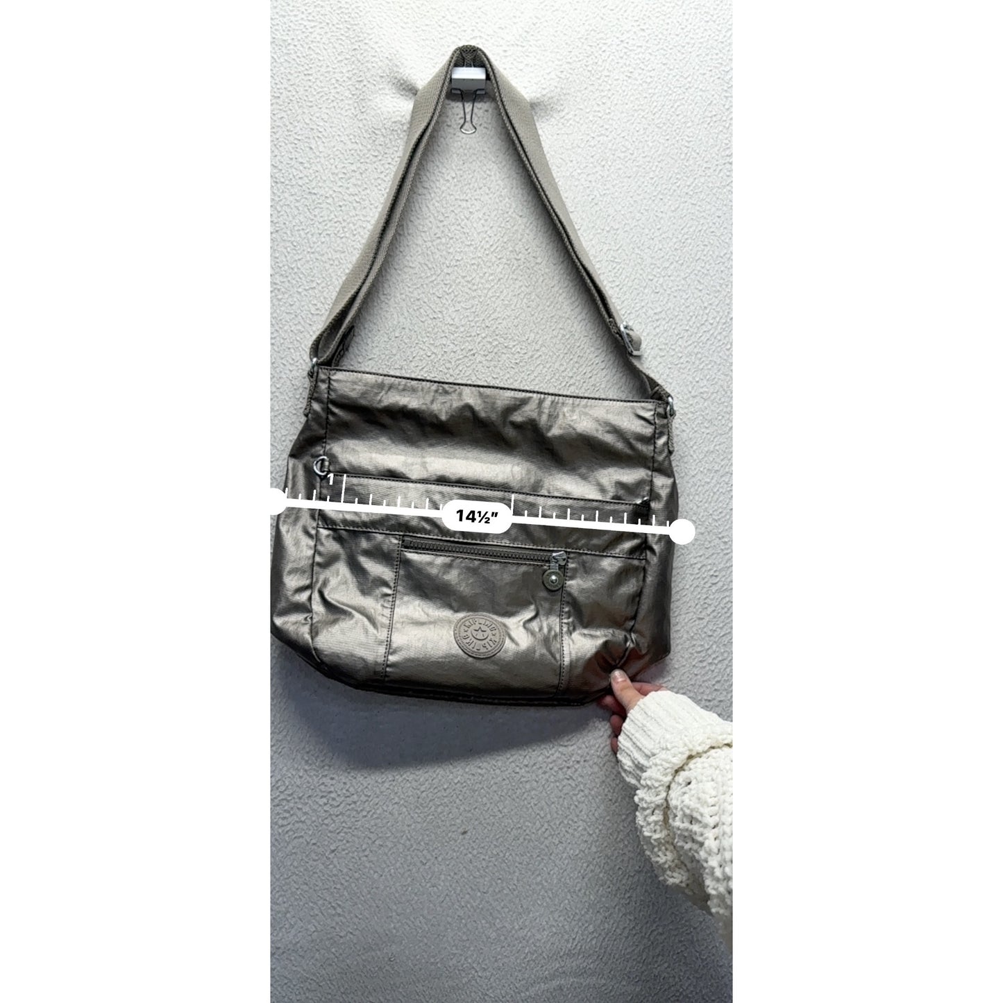 Kipling Metallic Gray Adjustable Crossbody Bag #9840