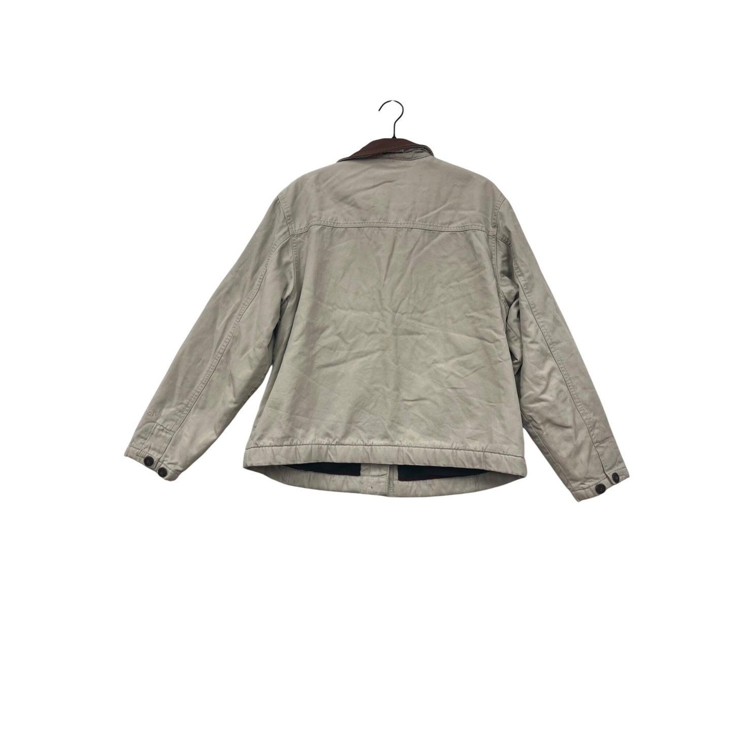 Womens Woolrich Beige Button-Front Jacket With Brown Collar & Striped Lining Size M 4A