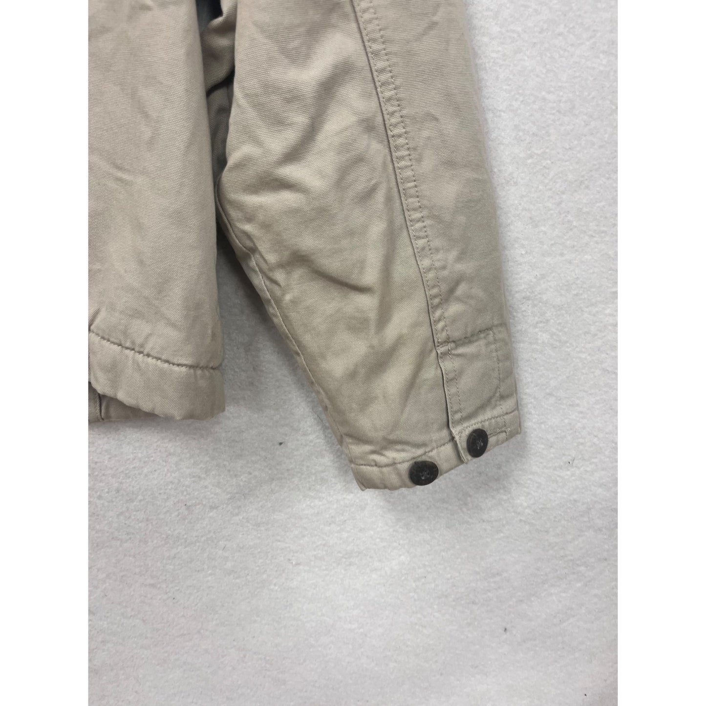 Womens Woolrich Beige Button-Front Jacket With Brown Collar & Striped Lining Size M 4A