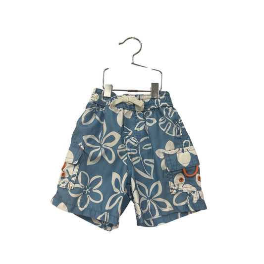 Baby Boys Gap Hawaiian Print Swim Shorts Size 0-3 Months Elastic Waist & Pockets Polyester Blue & White #6595