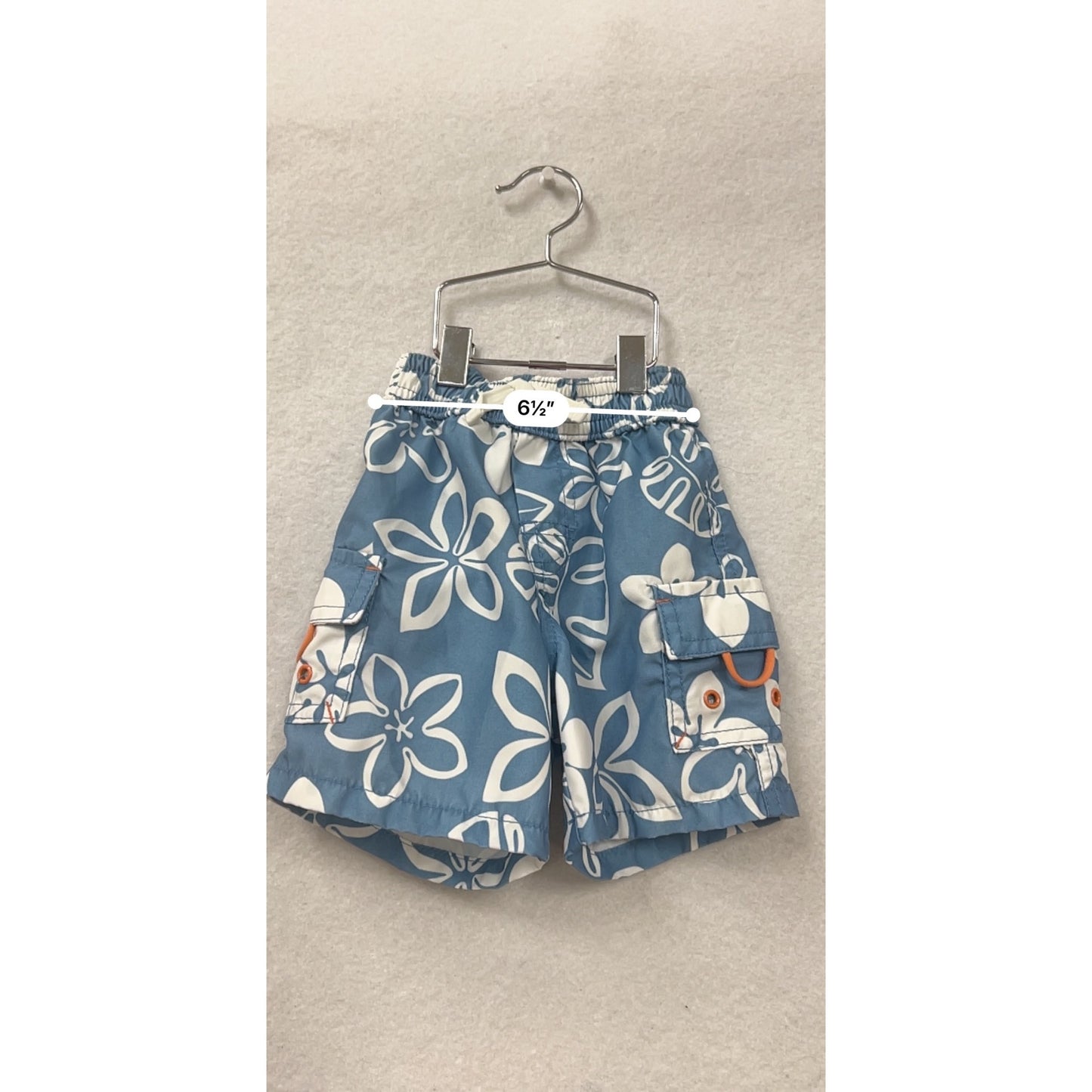 Baby Boys Gap Hawaiian Print Swim Shorts Size 0-3 Months Elastic Waist & Pockets Polyester Blue & White #6595