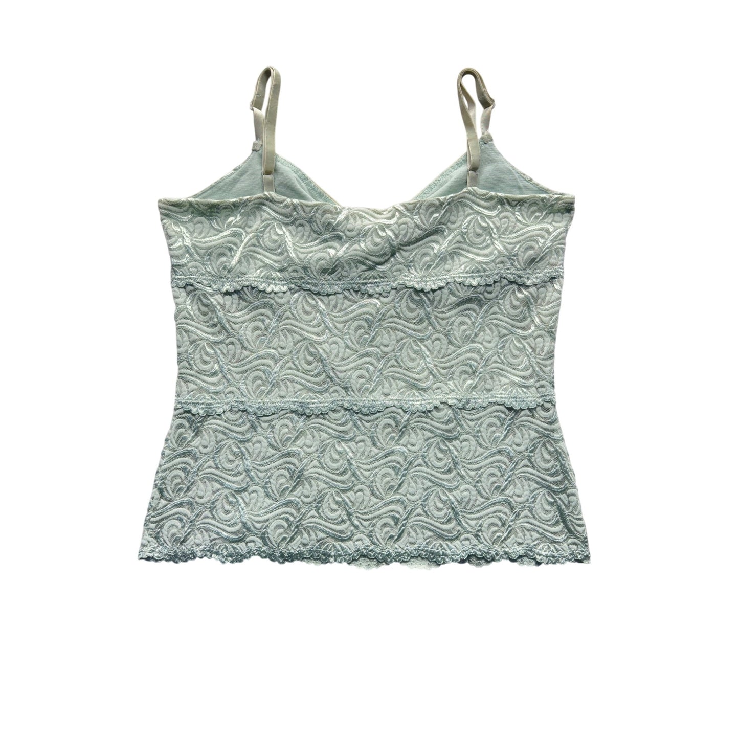 Bebe Green Lace Camisole Tank Top Nylon Blend Adjustable Straps L #9715