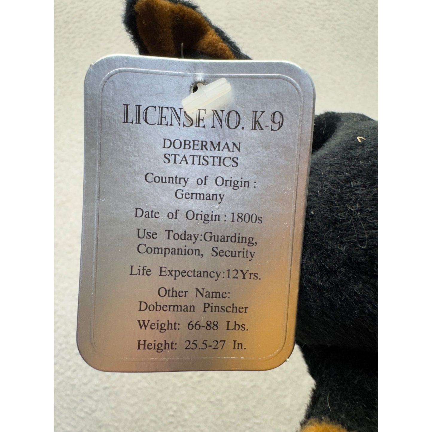 Stuffins Inc. Doberman Pinscher Plush Toy Black & Brown Dog 1997 #413B