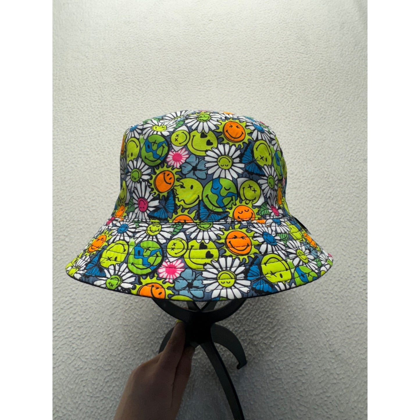 SmileyWorld Reversible Bucket Hat With Embroidered Yellow Smiley Face #9217