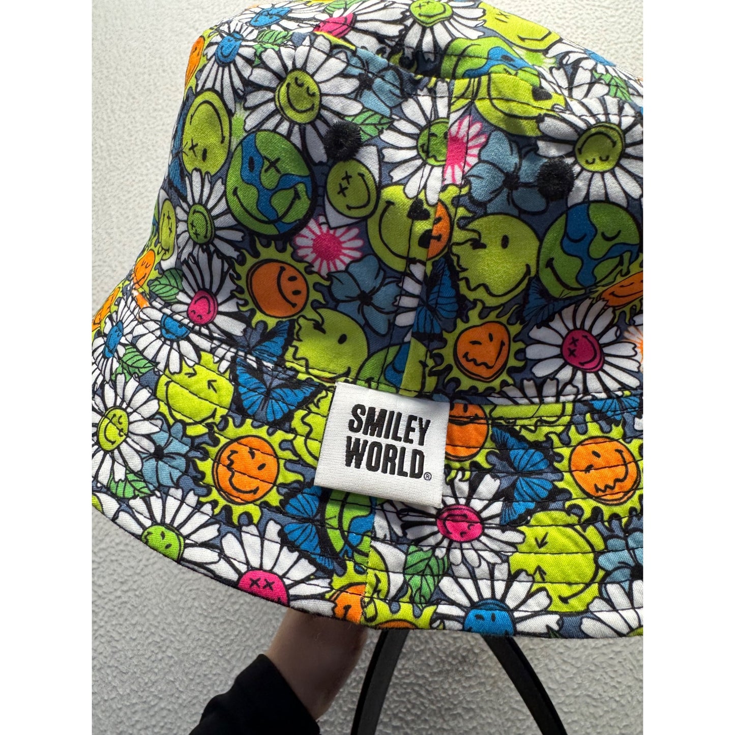 SmileyWorld Reversible Bucket Hat With Embroidered Yellow Smiley Face #9217