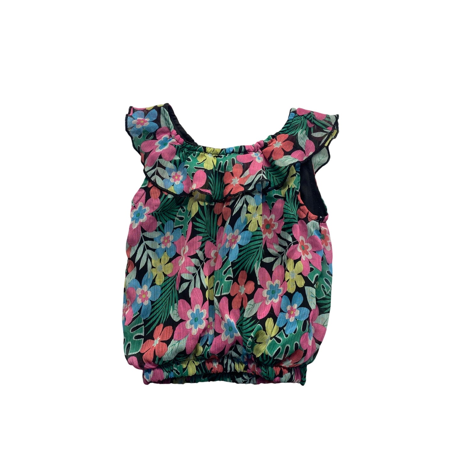 Colorful Toddler Floral Blouse With Ruffle Sleeves & Elastic Hem #5886