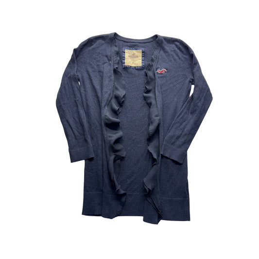 Hollister Navy Blue Ruffle Open Front Cardigan SZ M 100% Cotton  #7762