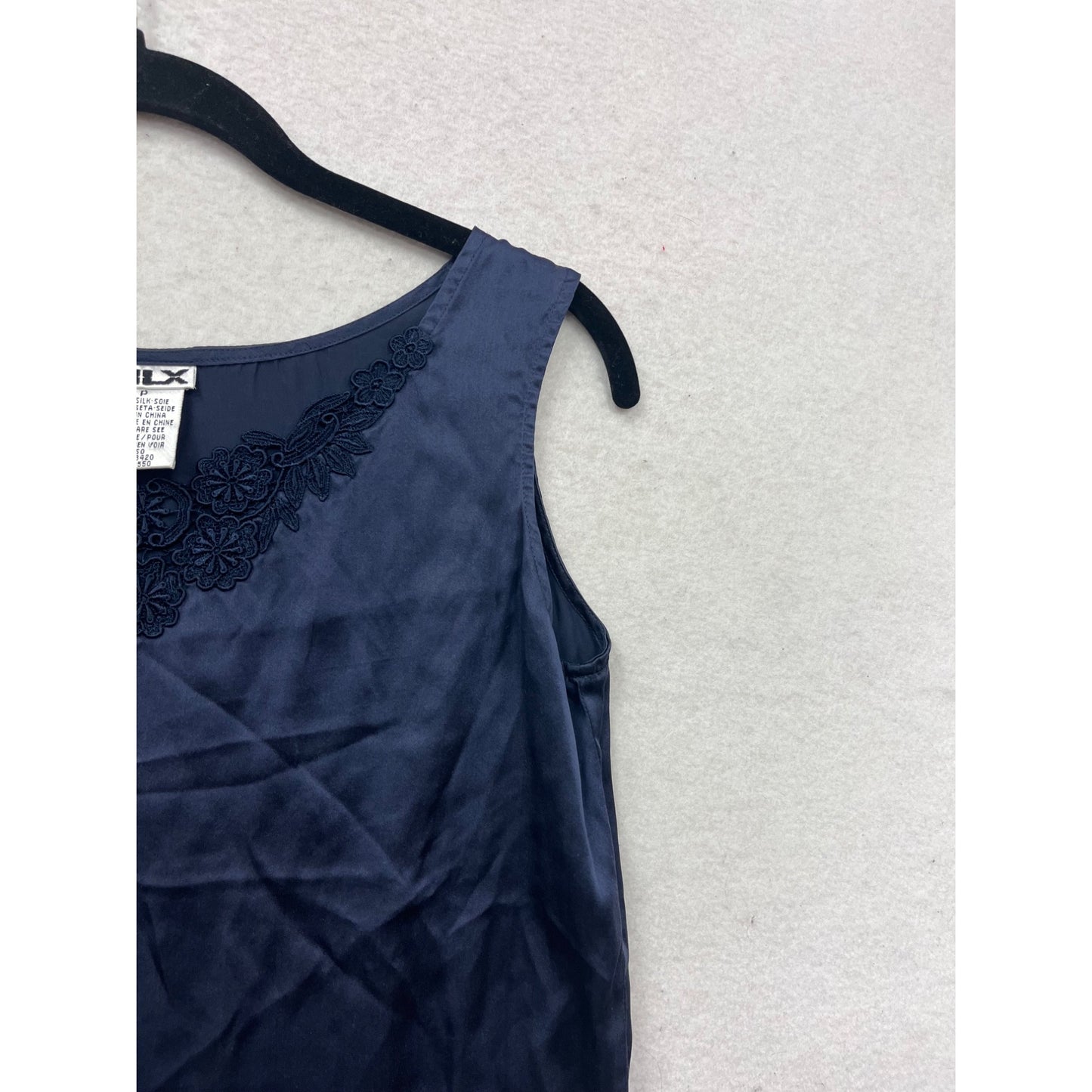 Silk Sleeveless Top With Floral Embroidery #639A