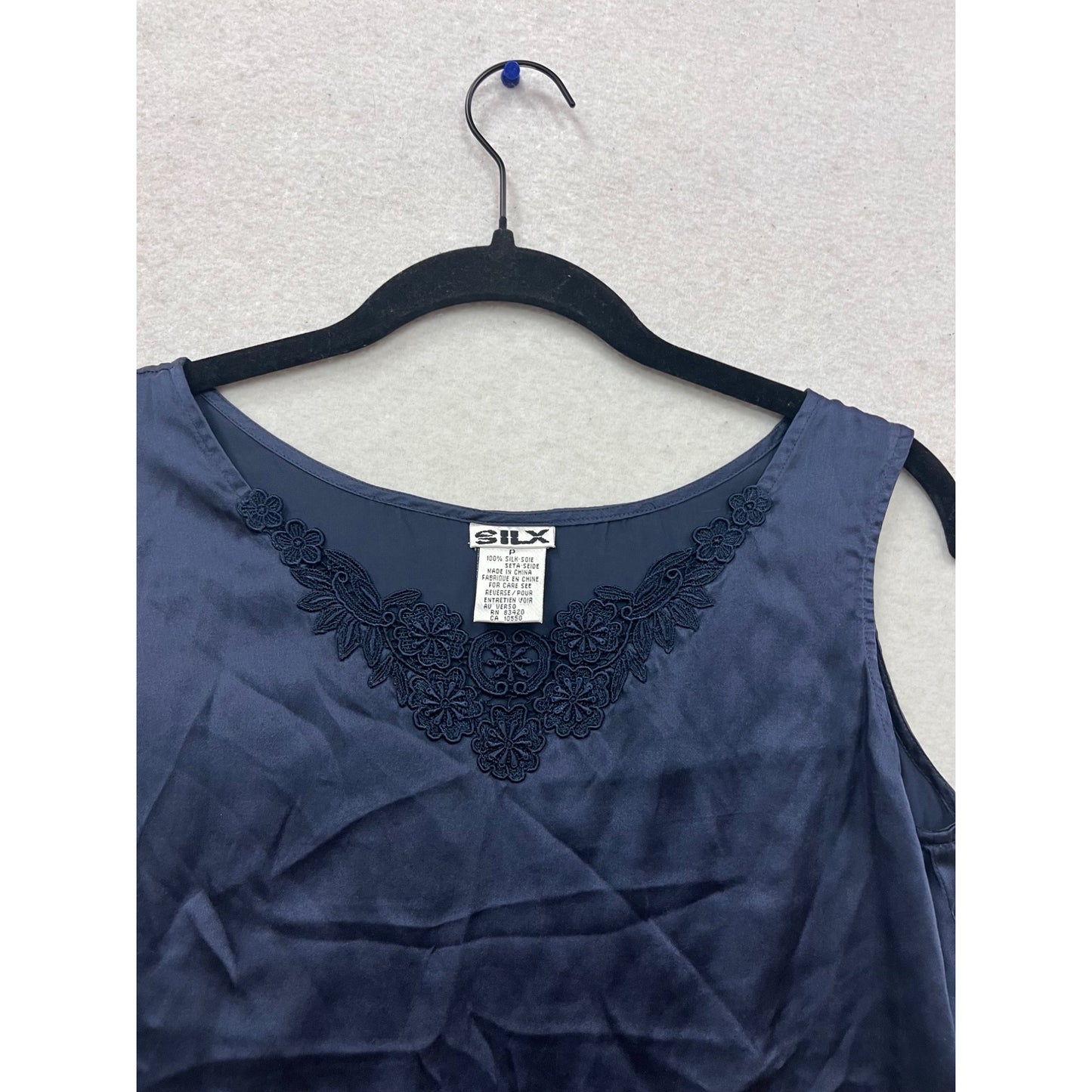 Silk Sleeveless Top With Floral Embroidery #639A