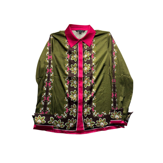 Boston Proper Floral Button-Up Shirt Size 10 Polyester/Spandex #7925