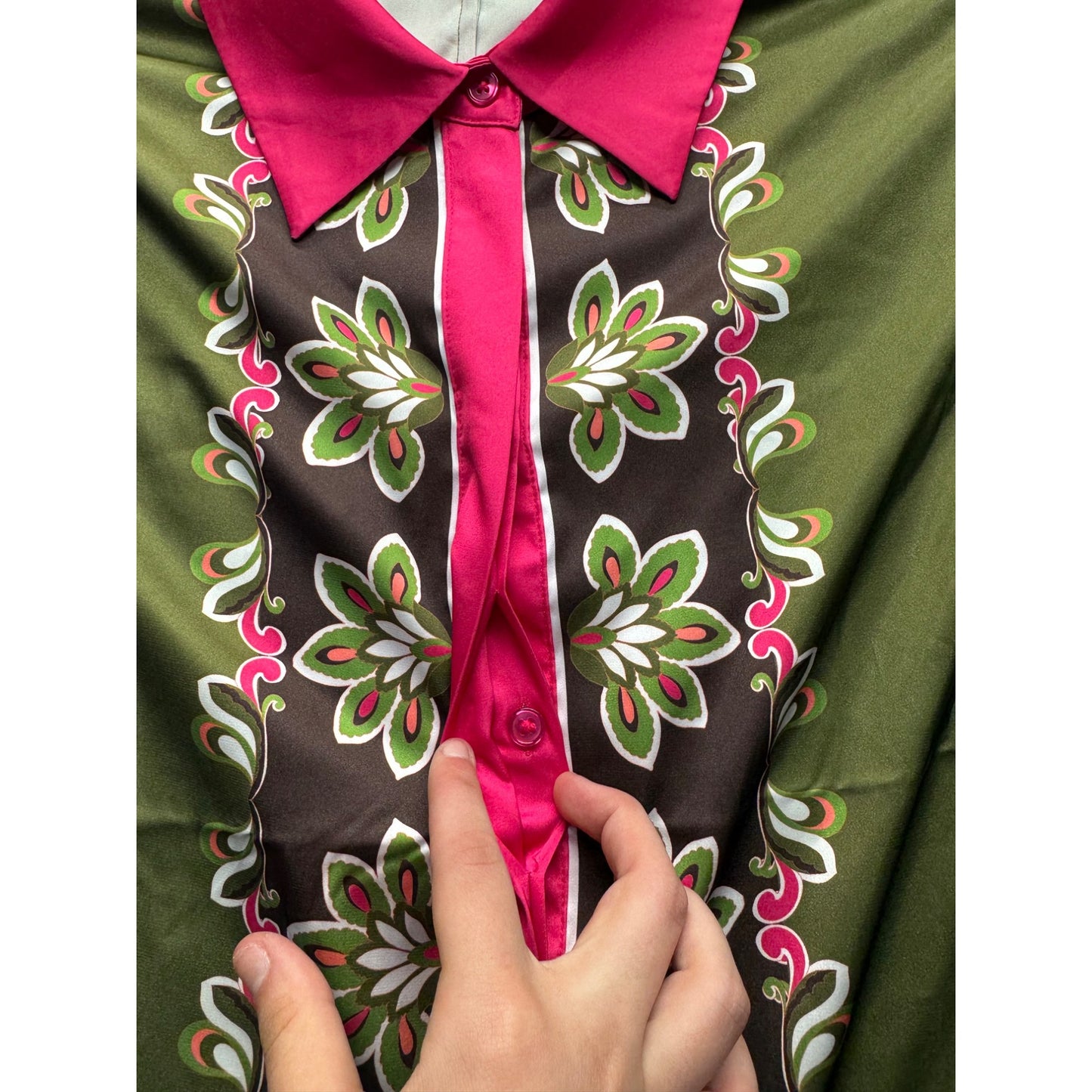 Boston Proper Floral Button-Up Shirt Size 10 Polyester/Spandex #7925