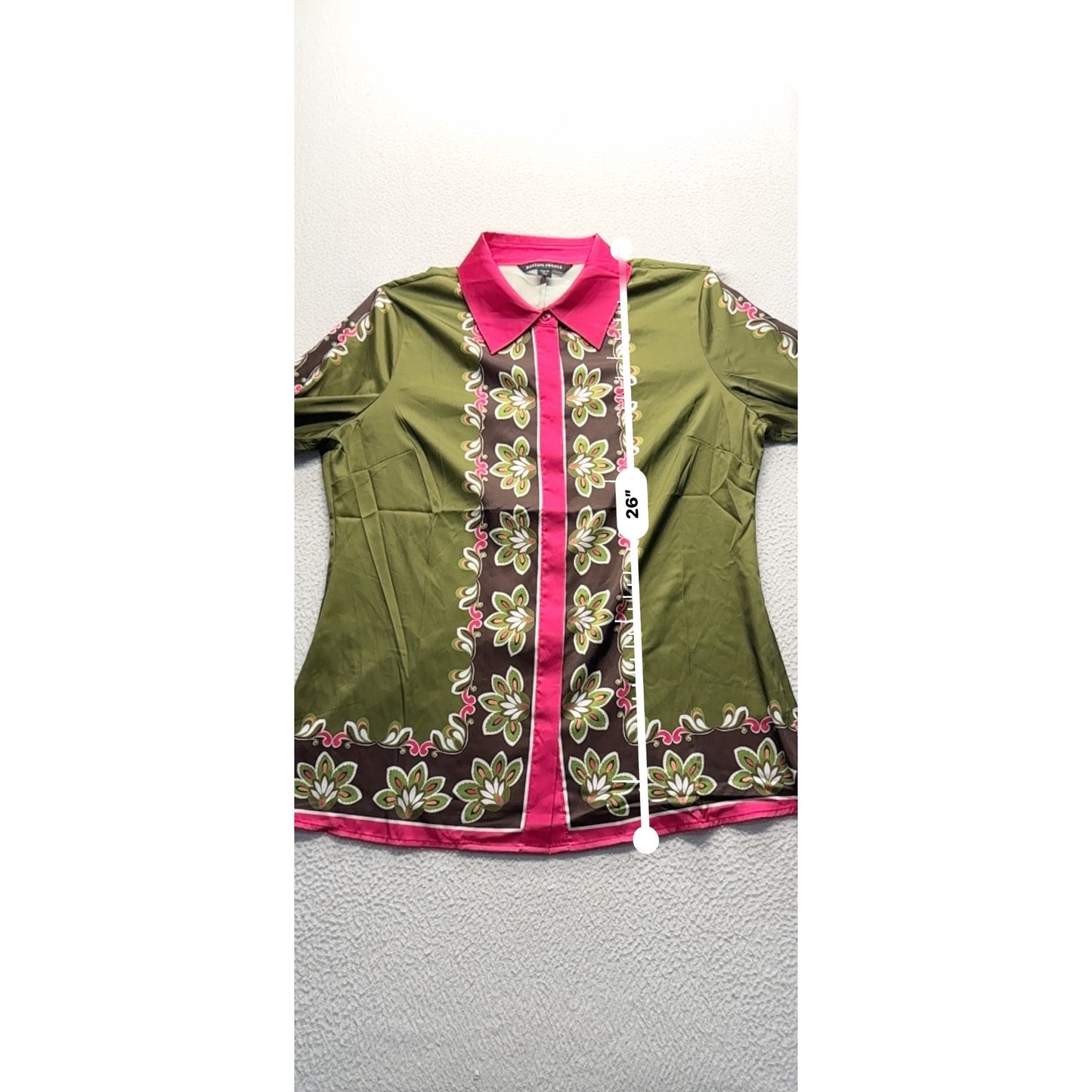 Boston Proper Floral Button-Up Shirt Size 10 Polyester/Spandex #7925