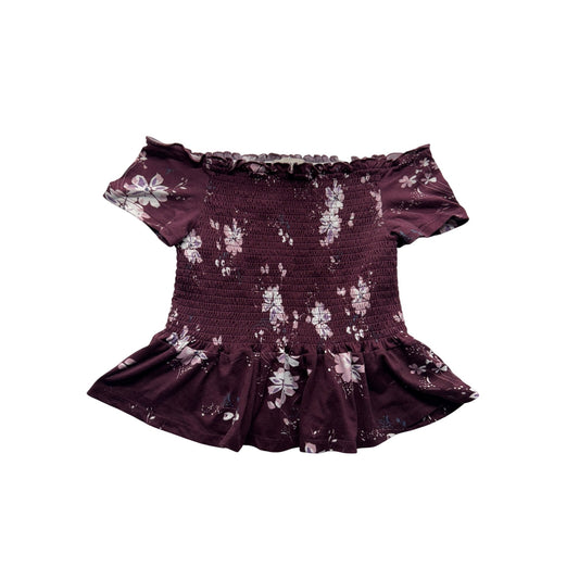 Aeropostale Burgundy Floral Smocked Off-Shoulder Top SZ S #7761