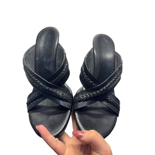Cole Haan Black Leather Braided Strap Heeled Sandals #9018