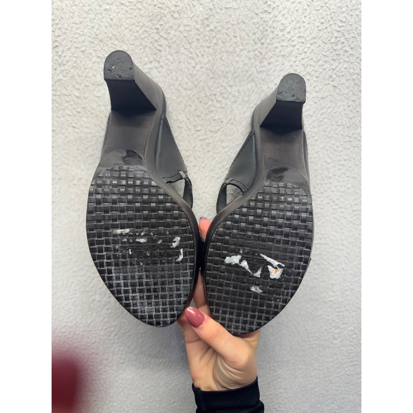 Cole Haan Black Leather Braided Strap Heeled Sandals #9018