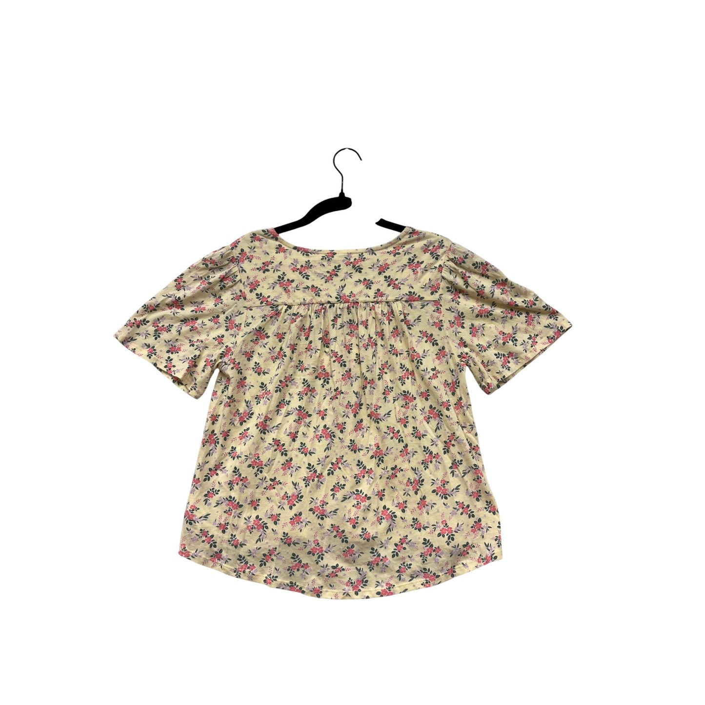 Lucky Brand Womens XS Floral V-Neck Button Front Short Sleeve Top Beige Pink #6880