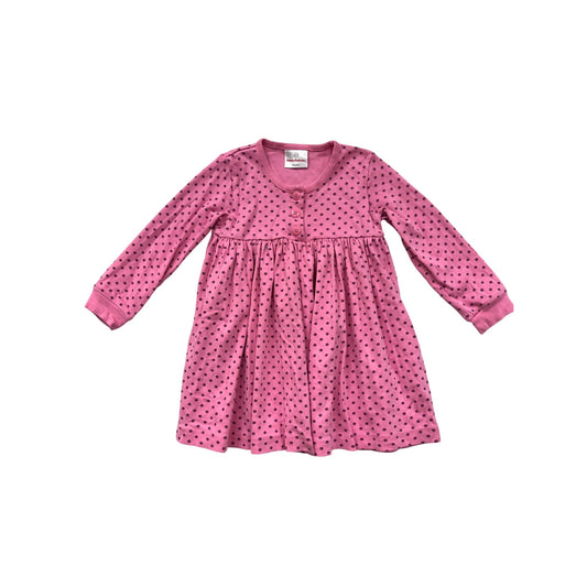 Hanna Andersson Pink Polka Dot Long Sleeve Dress Cotton Toddler Girl #8385