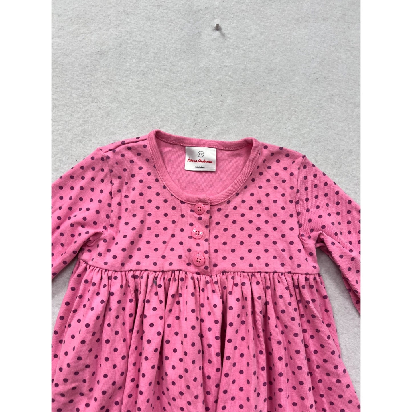 Hanna Andersson Pink Polka Dot Long Sleeve Dress Cotton Toddler Girl #8385