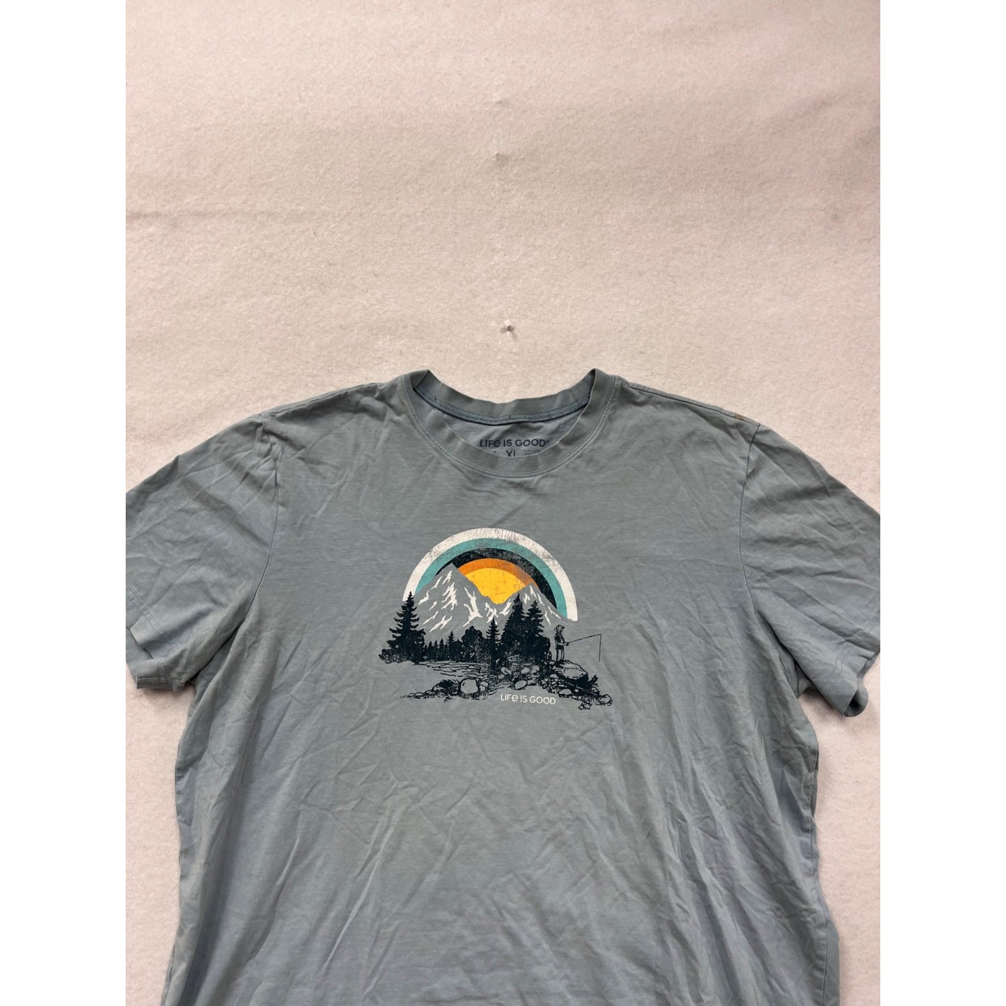 Mens XL Life Is Good Graphic Tee With Mountain & Sunset Design #8901