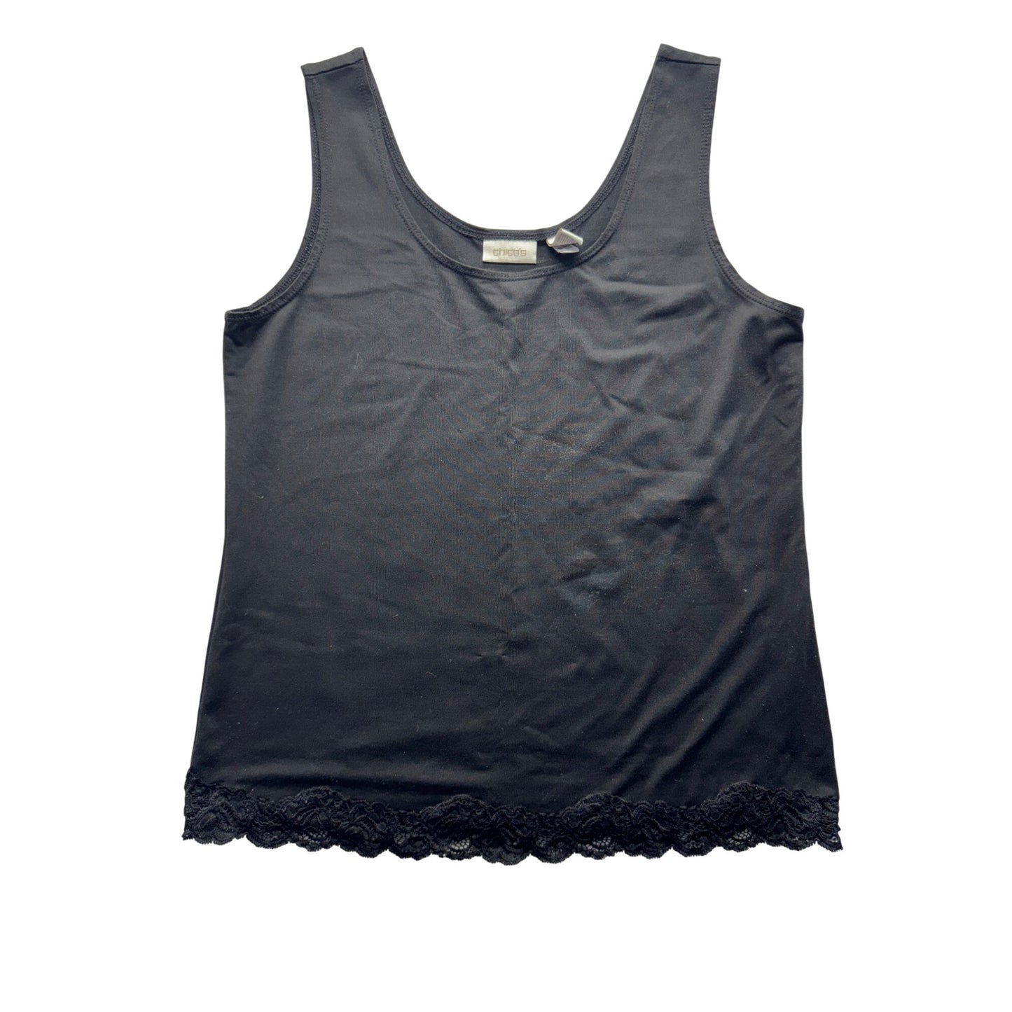 Chicos Black Sleeveless Tank Top With Lace Hem Womens Size 1 Stretch Blend #7817