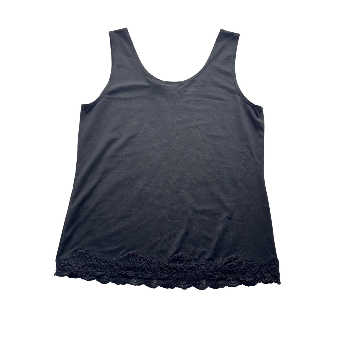 Chicos Black Sleeveless Tank Top With Lace Hem Womens Size 1 Stretch Blend #7817
