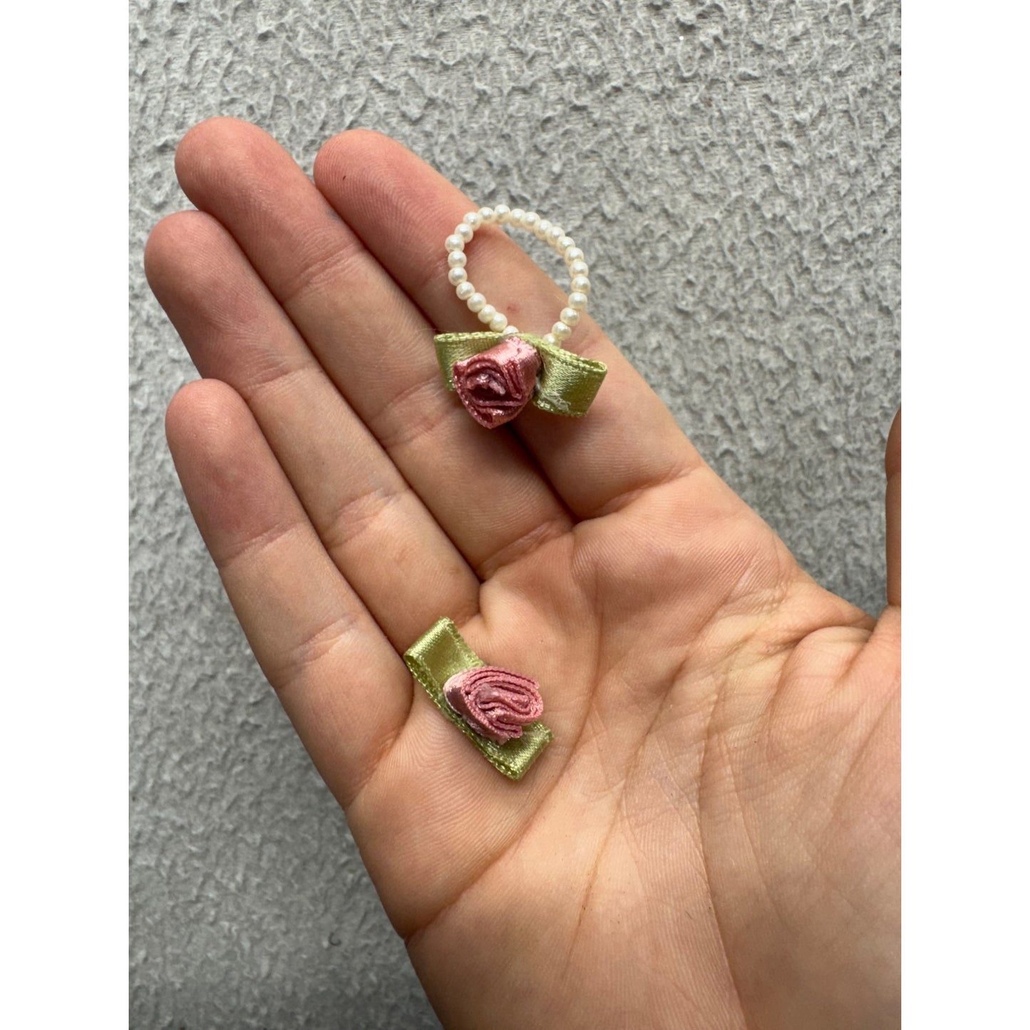 Vintage Porcelain Doll With Blonde Braids & Pink Satin Lace Dress On Stand #427B