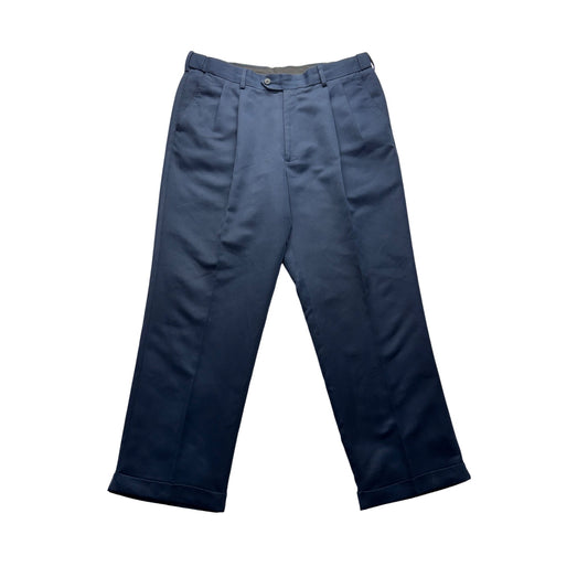 Mens Navy Blue Savane Trousers With Cuffed Hemline & Front Zip Closure #7785