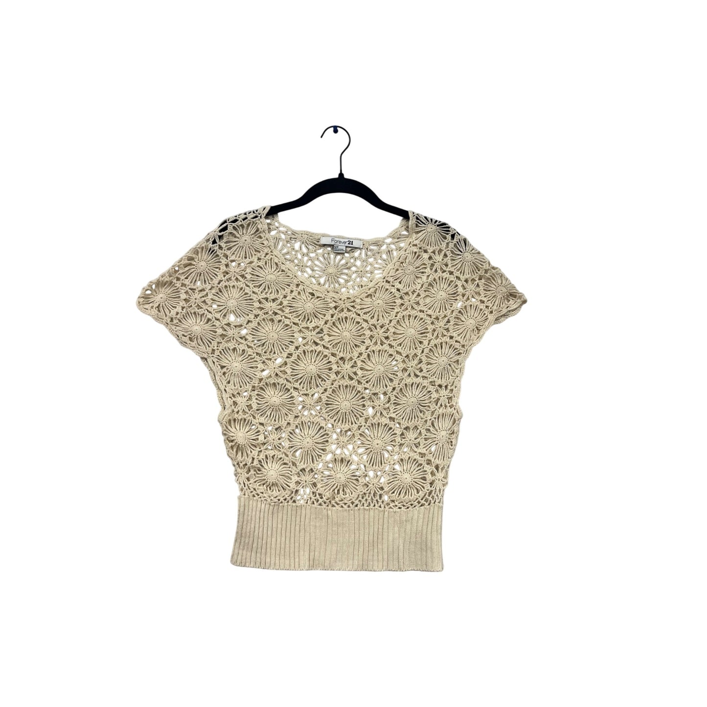 Forever 21 Beige Crochet Knit Top S #847A